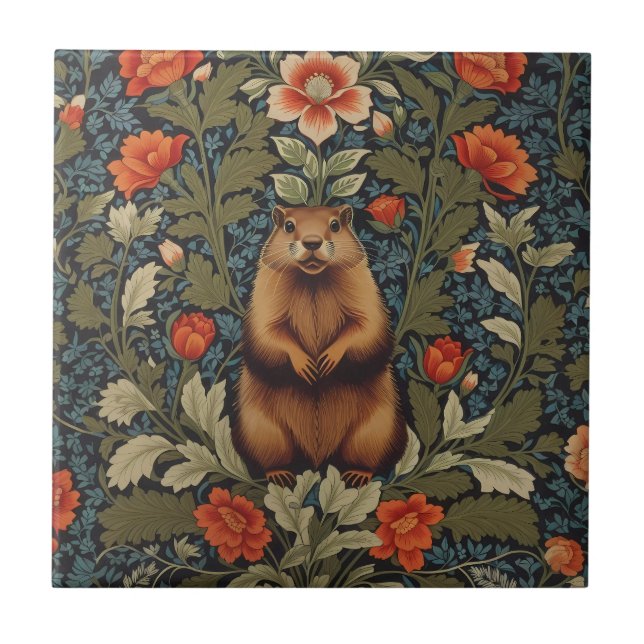 Azulejo Elegante Groundhog William Morris inspirado (Frente)