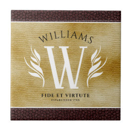 Azulejo Elegante Leather Leaf & Vintage Paper Surname Mott