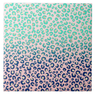 Azulejo Elegante Leopardo dorado impresión Blue Mint Grad