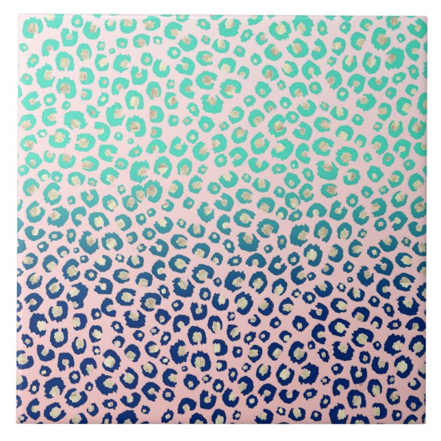 Azulejo Elegante Leopardo dorado impresión Blue Mint Gradi (Frente)