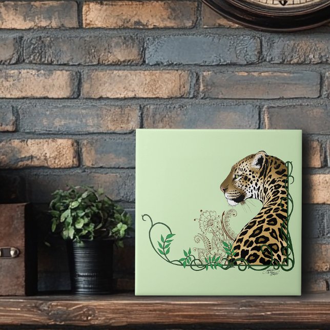 Azulejo Elegante Leopardo Verde Botánico Henna (Subido por el creador)