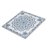 Azulejo Elegante manala azul metálico<br><div class="desc">Baldosas cerámicas de decoración elegante con tema de mandala india,  blanco y azul metálico.</div>