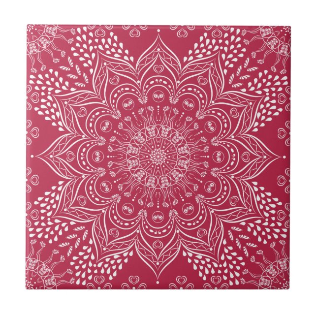 Azulejo Elegante Mandala Magenta rosa (Frente)