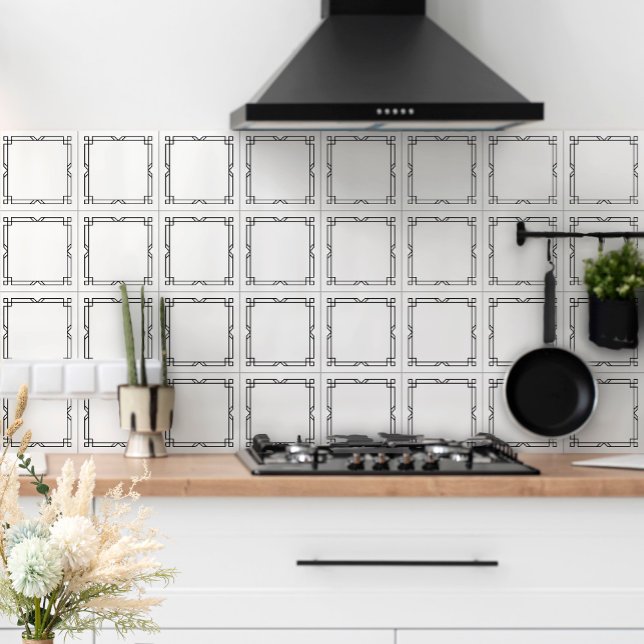 Azulejo Elegante Marco Simple Art Déco Negro sobre Blanco (Subido por el creador)