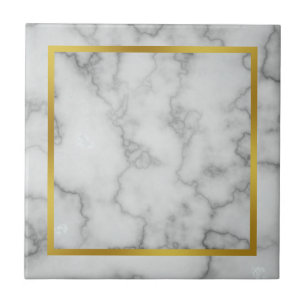Azulejo Elegante mármol blanco falso y falso oro