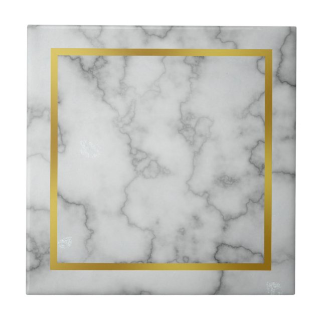 Azulejo Elegante mármol blanco falso y falso oro (Frente)
