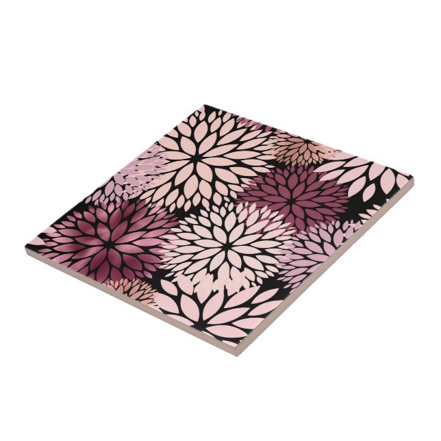 Azulejo Elegante Maroon Rosa Dahlia Floral (Lado)