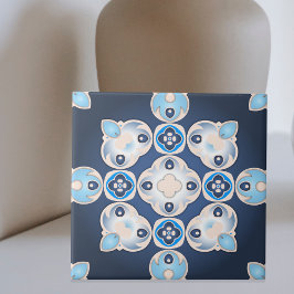 Azulejo Elegante medallón azul beige mediterráneo