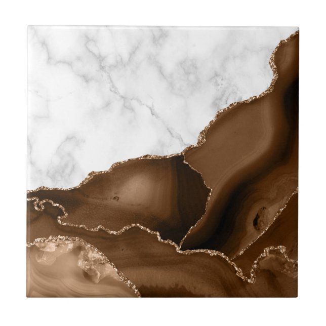 Azulejo Elegante Mocha Brown Agate Purpurina Marble (Frente)