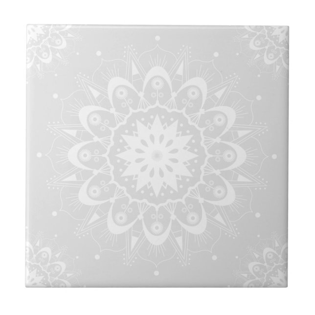 Azulejo Elegante Moda Gris Floral Blanco Mandala (Frente)