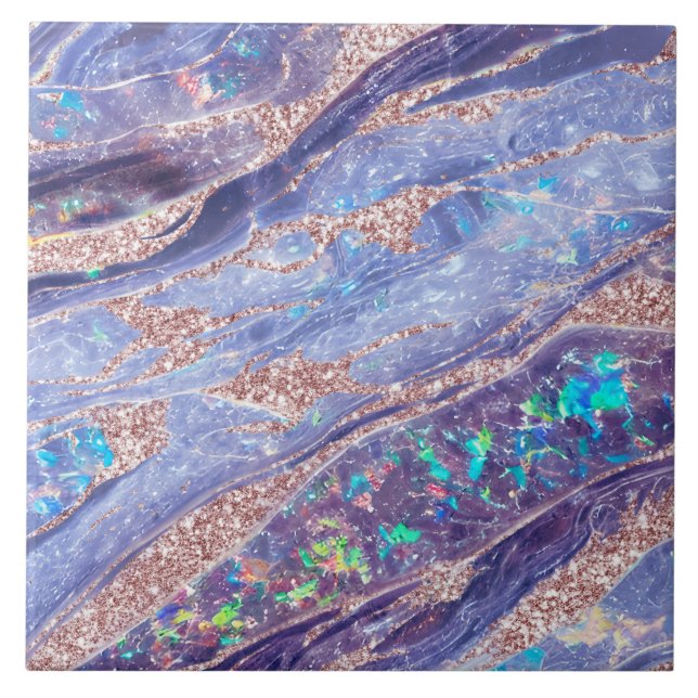 Azulejo Elegante Moda Ópalo Mármol Rosa  Purpurina de oro (Frente)