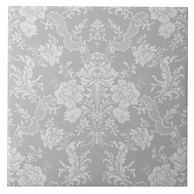 Azulejo Elegante Moda romántica floral Damasco-gris (Frente)