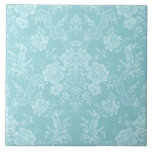 Azulejo Elegante Moda romántica floral Damasco-Mint<br><div class="desc">Elegante diseño adamascado floral de inspiración vintage con flores de menta pastel monocromáticas de moda,  rollitos de hojas y bolsitas de delicadas cintas de encaje. Este patrón es fluido y puede ampliarse o reducirse.</div>
