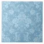Azulejo Elegante Moda romántica floral Damasco-Pastel azul<br><div class="desc">Elegante diseño adamascado floral de inspiración vintage con flores azul pastel monocromo de moda,  rollitos y bolsitas de delicadas cintas de encaje. Este patrón es fluido y puede ampliarse o reducirse.</div>