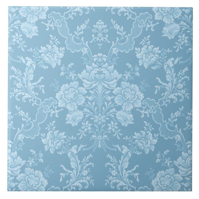Azulejo Elegante Moda romántica floral Damasco-Pastel azul (Frente)