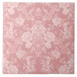 Azulejo Elegante Moda romántica floral Damasco-Pastel rosa<br><div class="desc">Elegante diseño adamascado floral de inspiración vintage con flores color rosa pastel monocromo claro-oscuro,  rollitos frondosos y bolsitas de delicadas cintas de encaje. Este patrón es fluido y puede ampliarse o reducirse.</div>