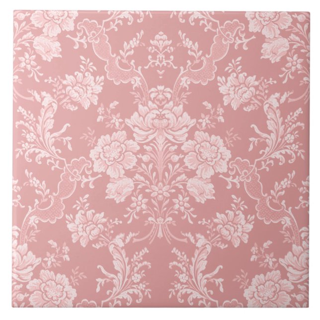 Azulejo Elegante Moda romántica floral Damasco-Pastel rosa (Frente)