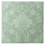 Azulejo Elegante Moda romántica floral Damasco-Sage Verde<br><div class="desc">Elegante diseño de damasco floral de inspiración vintage con flores verdes monocromáticas de moda en salvia clara-oscura,  rollitos frondosos y bolsitas de delicadas cintas de encaje. Este patrón es fluido y puede ampliarse o reducirse.</div>