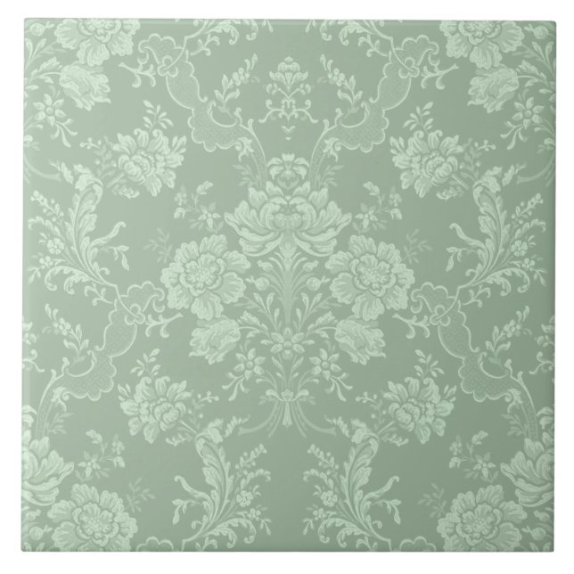 Azulejo Elegante Moda romántica floral Damasco-Sage Verde (Frente)