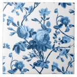 Azulejo Elegante Moda Vintage Azul Rosa Floral<br><div class="desc">Elegante y de moda de estilo vintage,  sin fisuras,  con rosas azules,  viñas,  follaje y claveles sobre fondo blanco.</div>