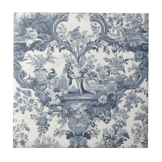Azulejo Elegante moda vintage Blue toile de jouy (Frente)