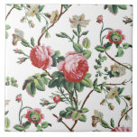 Azulejo Elegante Moda Vintage Rosa Floral<br><div class="desc">Elegante y de moda de estilo vintage, sin fisuras florales, con rosas rosas rosas rosas, viñas verdes, follaje y flores y claveles blancos. El color de fondo es el personalizable (blanco utilizado en la previsualización).</div>
