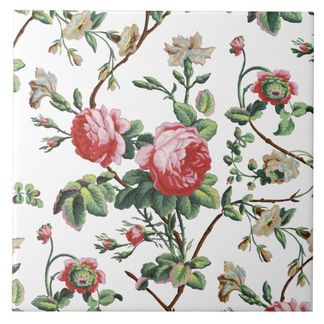 Azulejo Elegante Moda Vintage Rosa Floral (Frente)