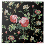 Azulejo Elegante Moda Vintage Rosa Floral Cerámica Tile<br><div class="desc">Elegante y de moda de estilo vintage,  sin fisuras florales,  con rosas rosas rosas rosas,  viñas verdes,  follaje y flores y claveles blancos. El color de fondo es el personalizable (negro utilizado en la previsualización).</div>