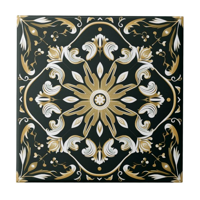Azulejo Elegante moderno estilo floral negro (Frente)