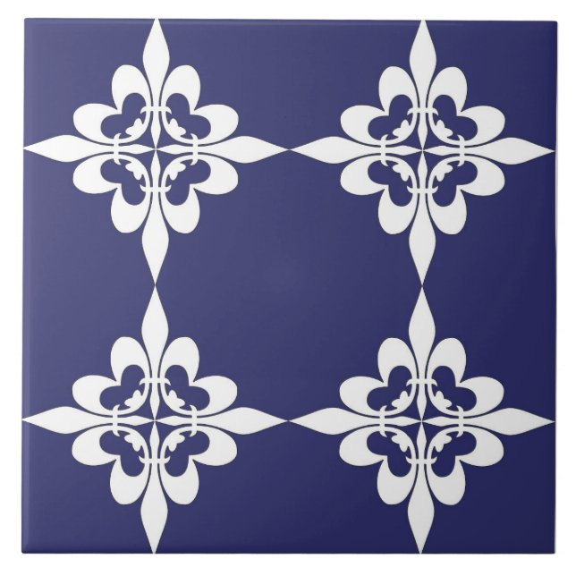 Azulejo Elegante, moderno, ornamental, azul marino, blanco (Frente)