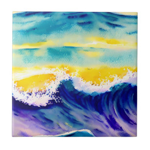 Azulejo Elegante moderno pintado a mano Ocean Wave Sunligh