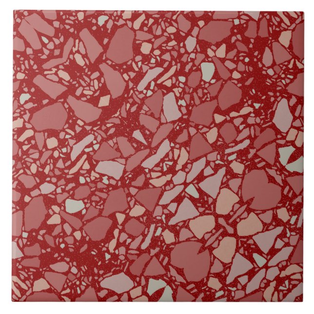 Azulejo Elegante moderno Tile de efecto rojo oscuro Terraz (Frente)