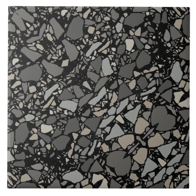 Azulejo Elegante moderno Tile efecto Terrazzo negro oscuro (Frente)