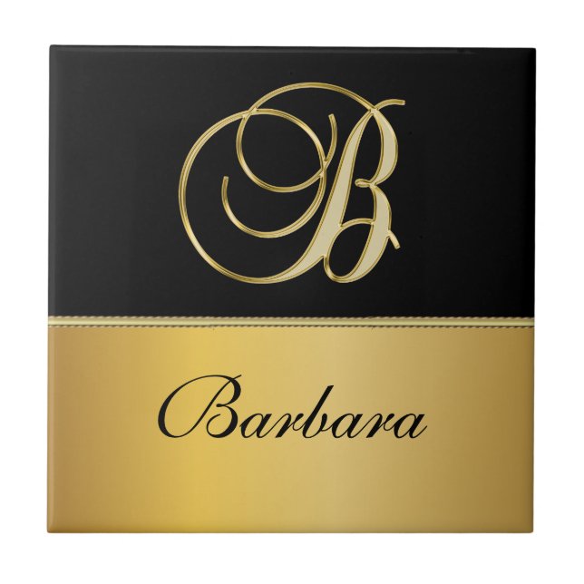 Azulejo Elegante Monograma "B" Nombre personalizado Oro ne (Frente)