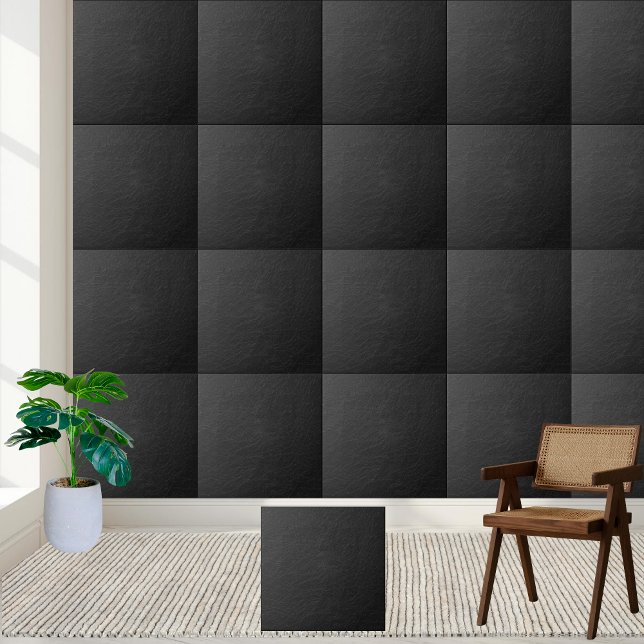 Azulejo Elegante mosaico de cerámica de cuero negro (Stylish Black Faux Leather Ceramic Tile)