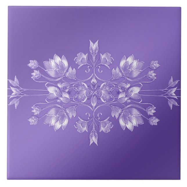 Azulejo Elegante mosaico de cerámica morada floral (Frente)