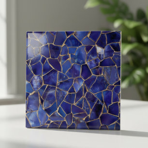 Azulejo Elegante mosaico de oro azul cobalto