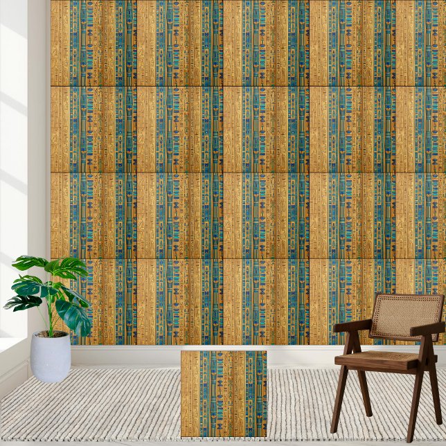 Azulejo Elegante mosaico egipcio de estilo dorado y azul (Stylish Gold and Blue Egyptian Motif Tile)