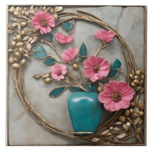 Azulejo Elegante mosaico floral con grano turquesa