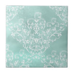 Azulejo Elegante mosaico Verde azulado de damasco<br><div class="desc">Fijería adamascada blanca y estampado floral sobre un fondo verde azulado pastel suavemente sombreado.</div>
