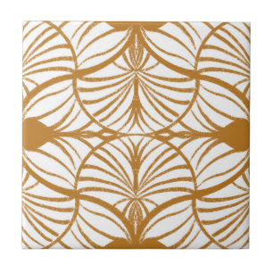 Azulejo Elegante mostaza Art Decó y gouache blanco