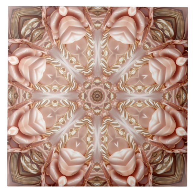 Azulejo Elegante Naranja Peach Floral Cerámica Tile (Frente)