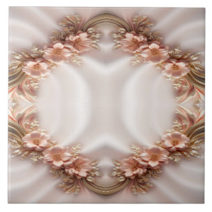 Azulejo Elegante Naranja Peach Floral Cerámica Tile