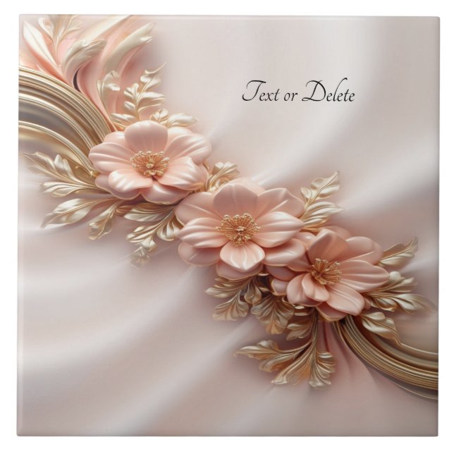 Azulejo Elegante Naranja Peach Floral Cerámica Tile (Frente)
