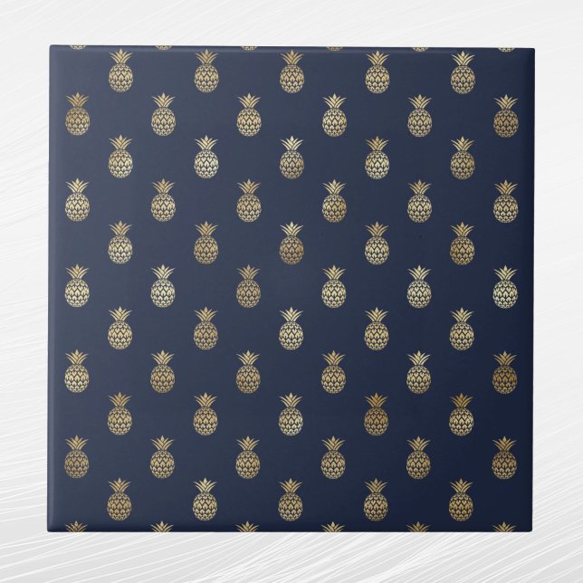 Azulejo Elegante Navy Blue Gold Pineapple (Subido por el creador)