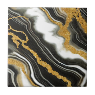 Azulejo Elegante negro blanco dorado aspecto mármol glamou