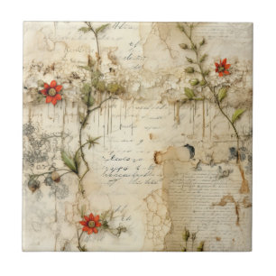 Azulejo Elegante nota de amor floral vintage