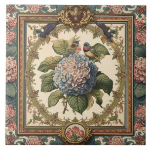 Azulejo Elegante Nouveau Floral Vintage Aves