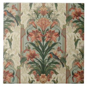 Azulejo Elegante Nouveau Floral Vintage Aves