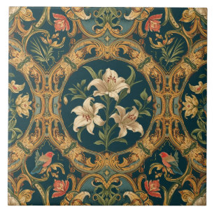 Azulejo Elegante Nouveau Floral Vintage Aves